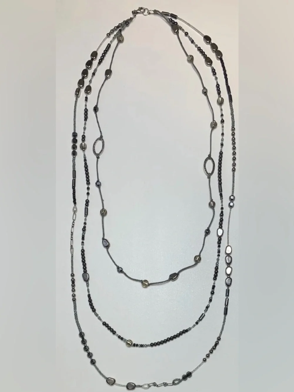 * Silpada Dewdrops Multi-Strand Sterling Hematite Bead Necklace N2097 *